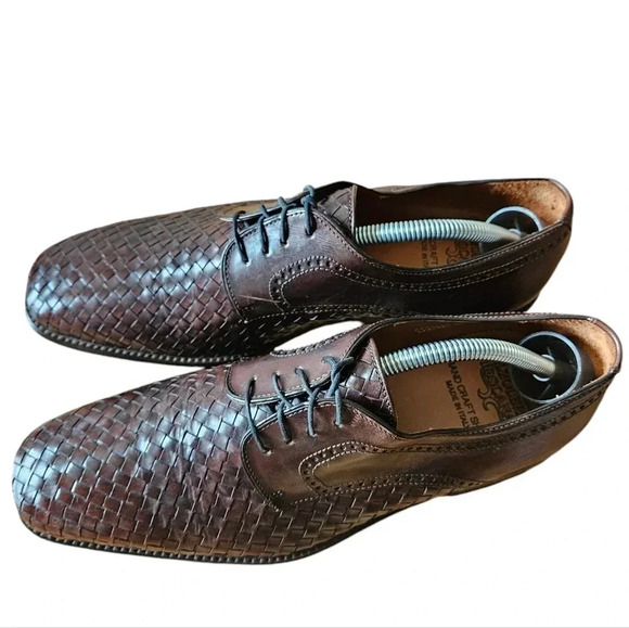 Calzoleria Toscana Men's Hand Craft Leather Woven Boho Casual Shoes Brown Sz 8. - Picture 4 of 16